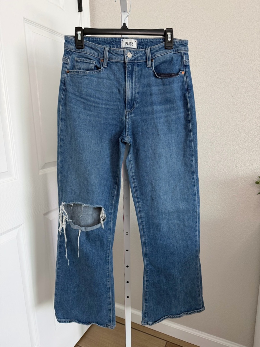 Paige Leenah Wide Leg Angelle Destructed Jeans High Rise‎ Medium Wash Size 30